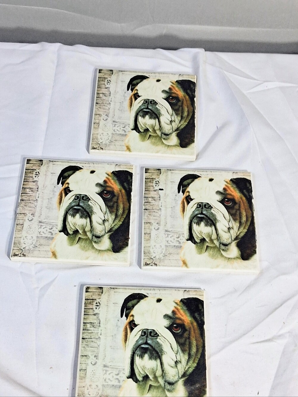 Set Of 4 NWT Robert May Super Absorbent 4 X 4 Bulldog Coasters - Picture 7 of 8